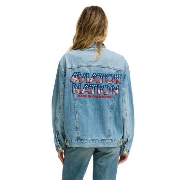 Aviator Nation Oversized Concert Denim Jacket USA Forth of July - Picture 13 of 17